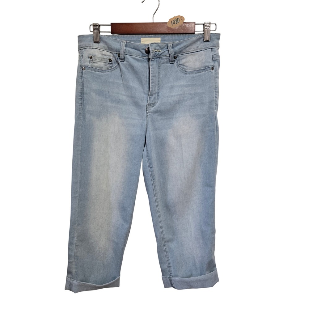 Dept 222 Womens Light Wash Cuffed Denim Capri Jeans Size 8 Stretch Cropped